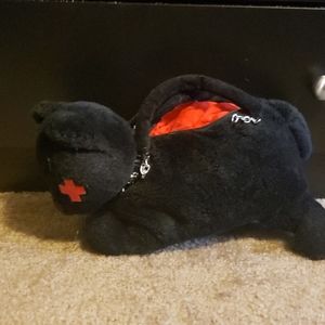 Goth handbag. Black cat plush. *broken zipper*
